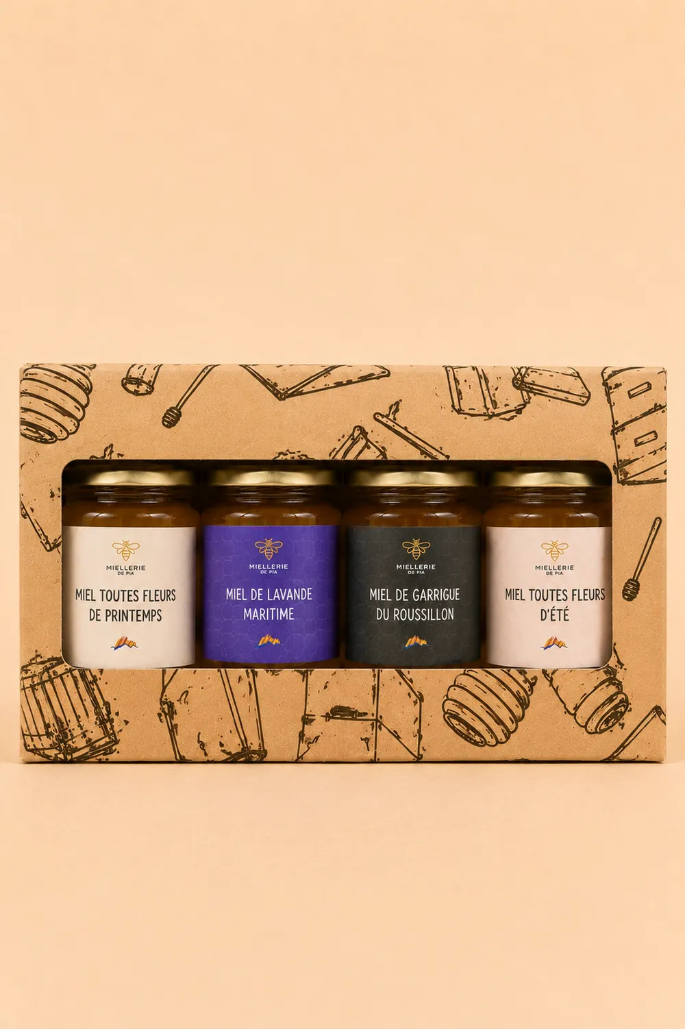 Coffret découverte, gamme de miels Miellerie de Pia