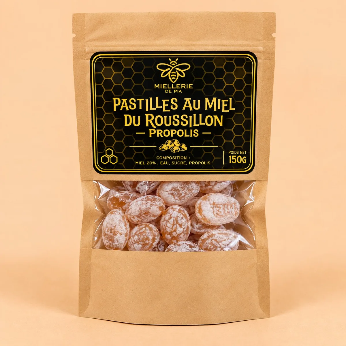 Pastilles au miel du Roussillon et propolis, sachet de 150 g